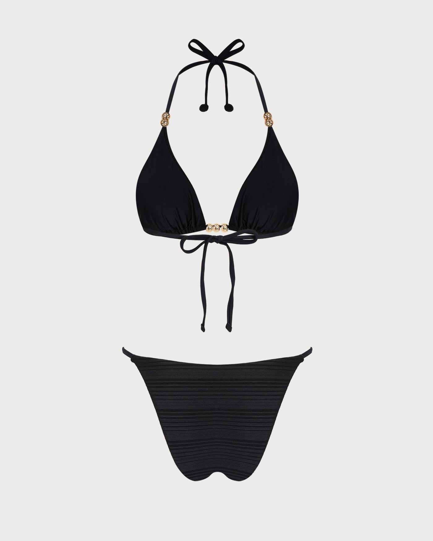 Black Halter Textured Triangle Bikini Set
