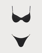 Black Textured Triangle Bikini Set