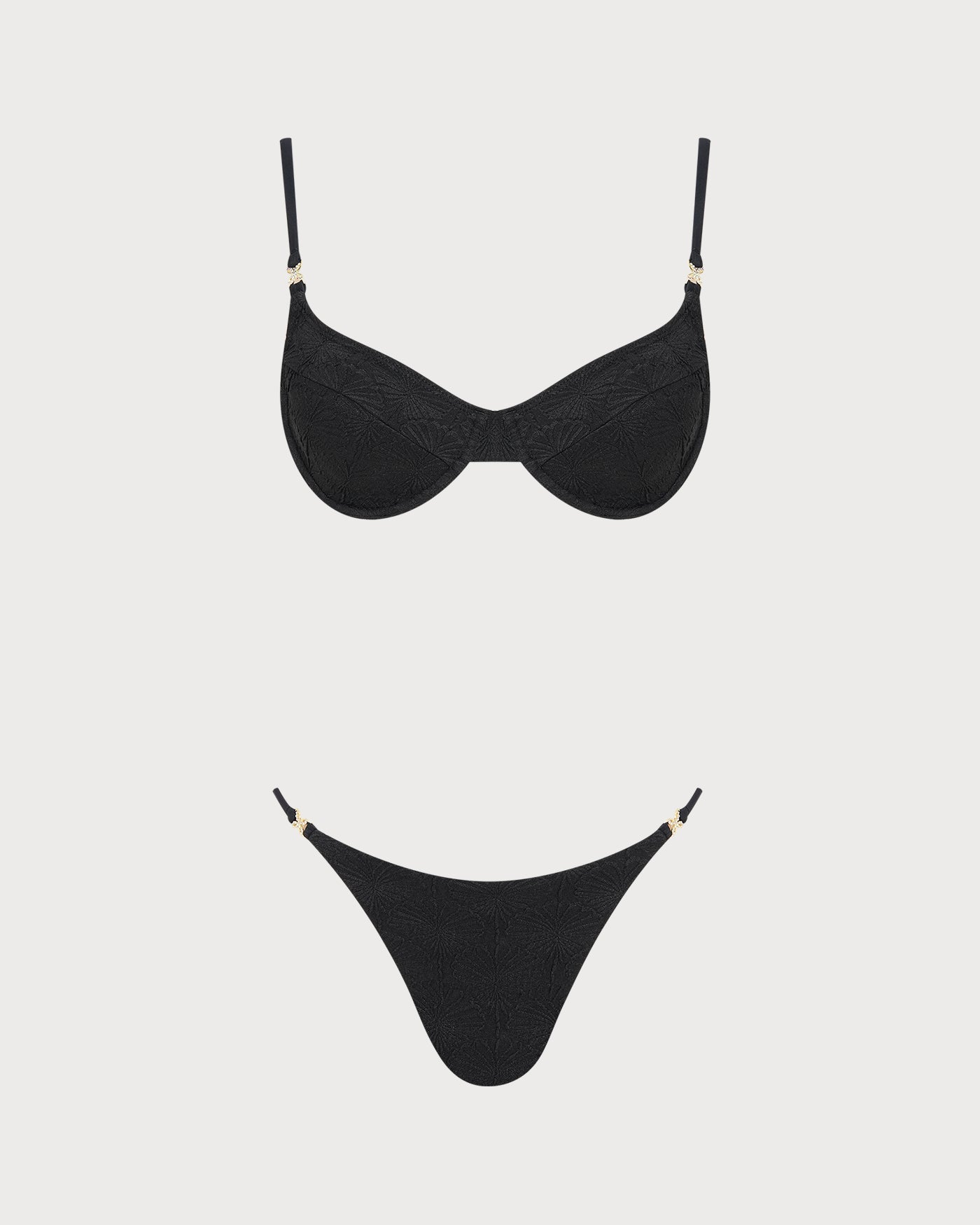 Black Textured Triangle Bikini Set