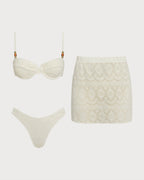 White Textured Underwire Three-Piece Set
