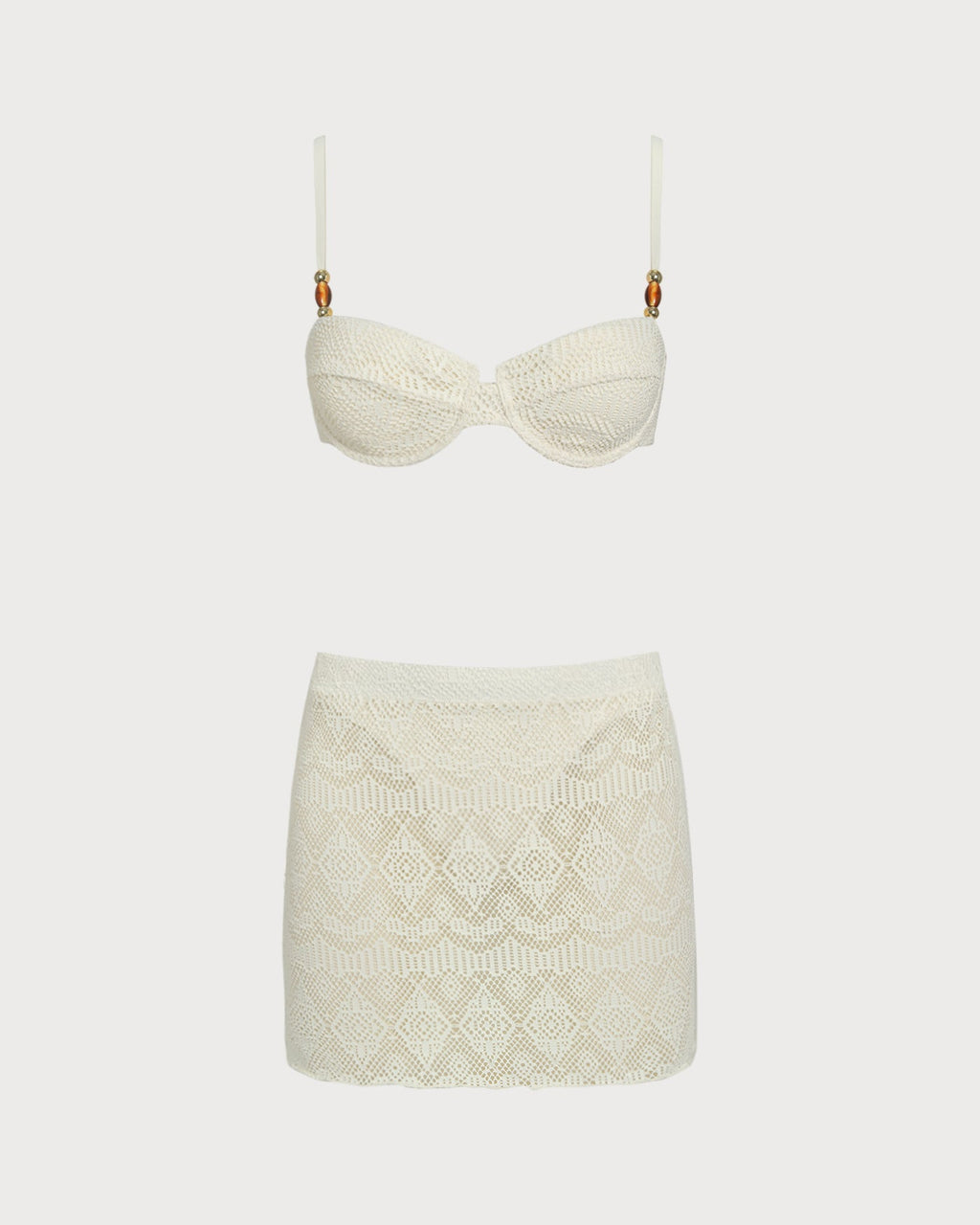 White Textured Underwire Three-Piece Set