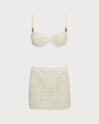 White Textured Underwire Three-Piece Set