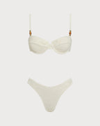 White Textured Underwire Three-Piece Set
