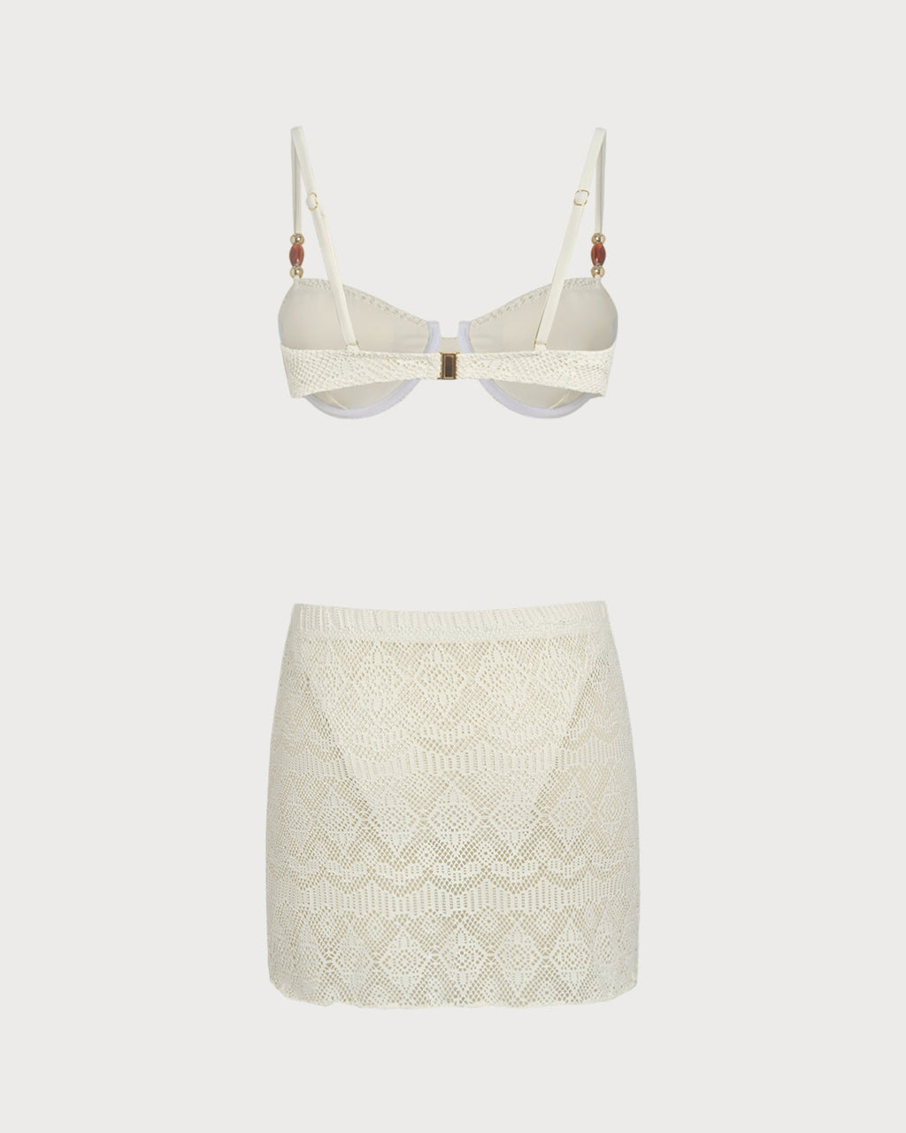 White Textured Underwire Three-Piece Set