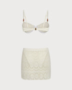 White Textured Underwire Three-Piece Set