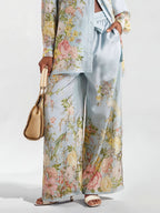 Pastel Floral Wide-Leg Pants