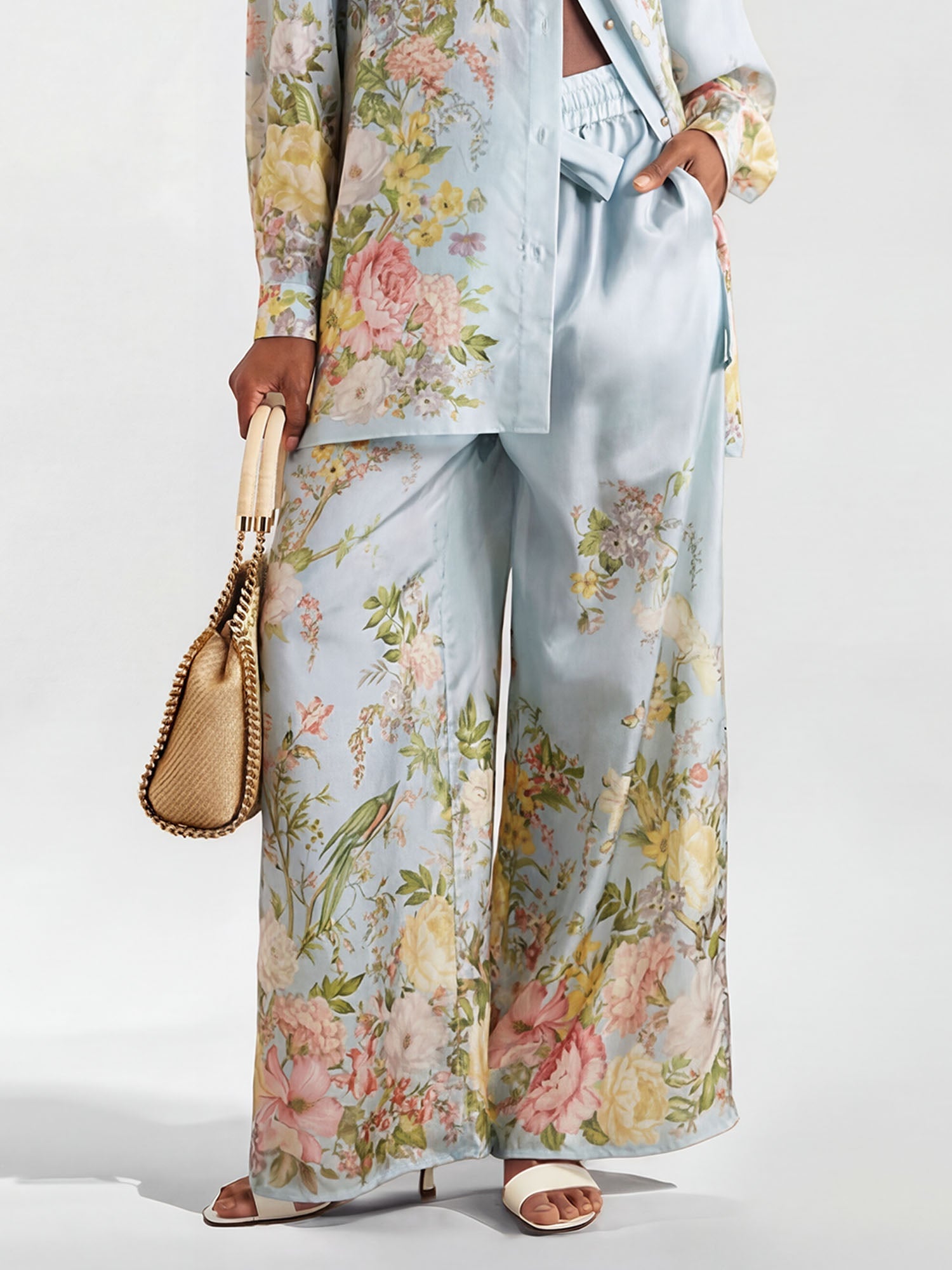 Pastel Floral Wide-Leg Pants